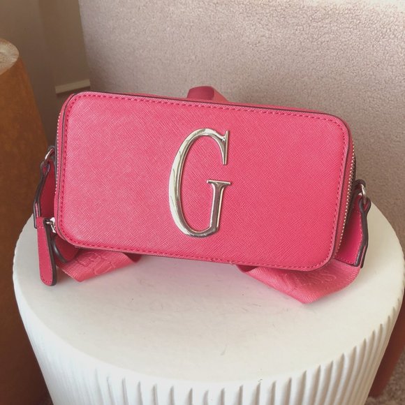 Guess Handbags - GUESS Pink Lewistown Double Zip Crossbody Purse